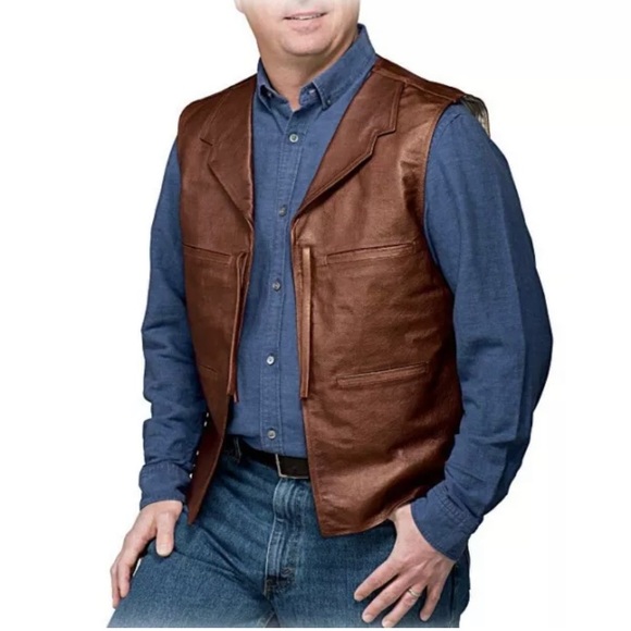 John Wayne-Inspired Leather & Suede Men's Vest (Med) MSRP $180-Bradford Exchange